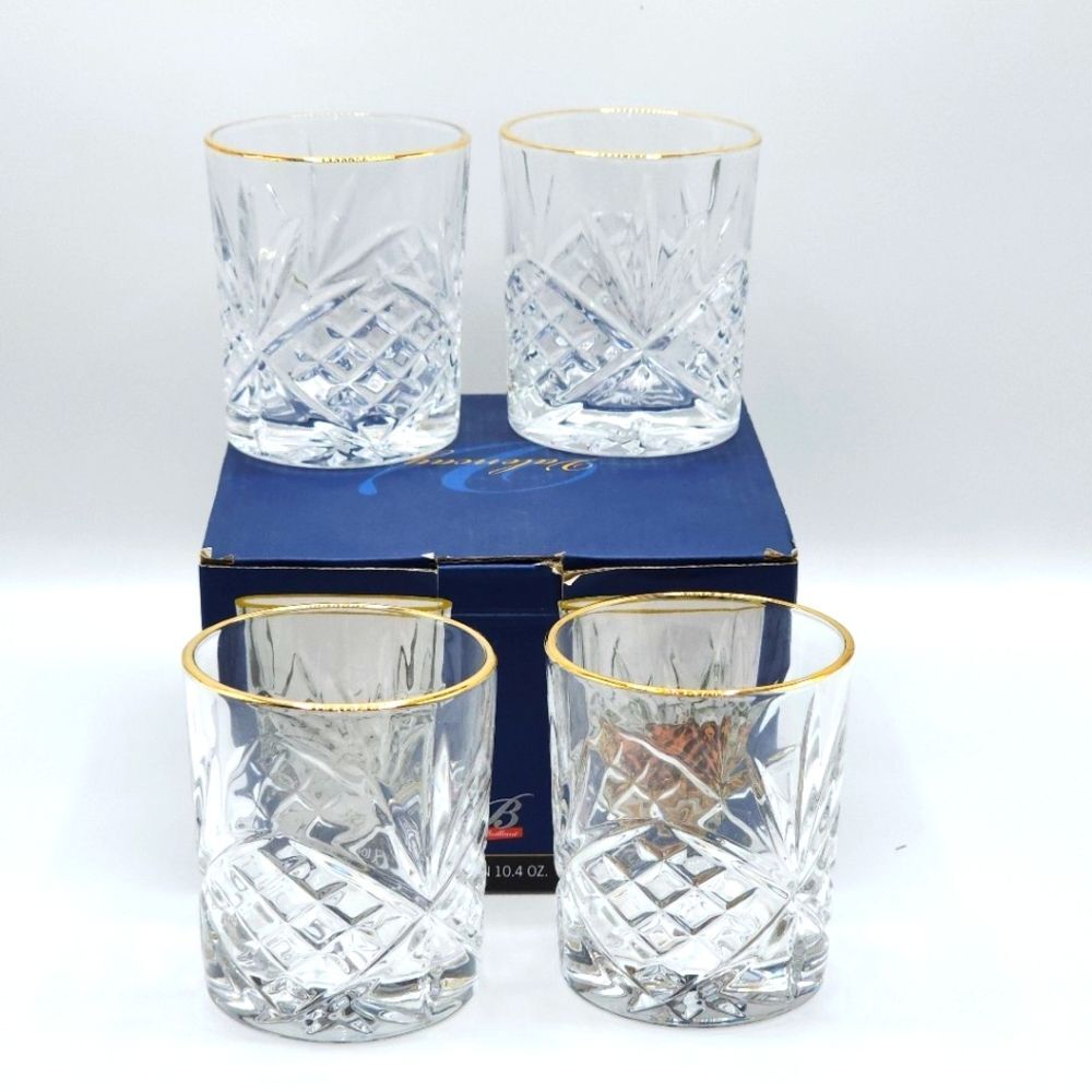 Valencay Gold Rim 10.4oz Old Fashioned Whiskey Glasses Drinkware